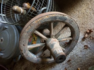 Old cartwheel - very heavy. Made of wood and metal